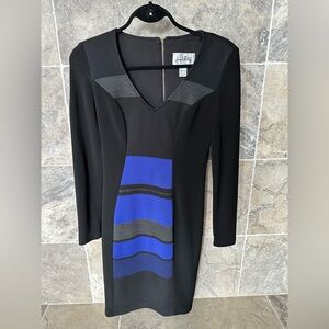 JOSEPH RIBKOFF Ladies Women’s Size 2 Black Blue & Grey Long Sleeve Dress